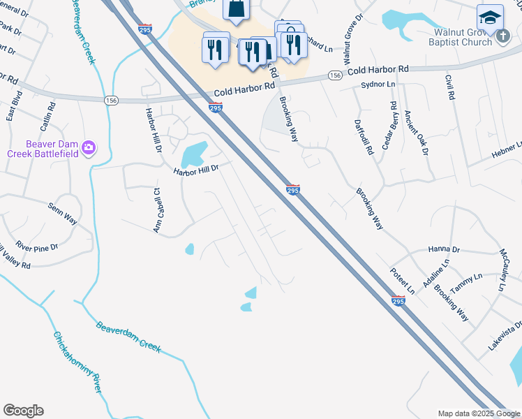 map of restaurants, bars, coffee shops, grocery stores, and more near 7110 Sunset Drive in Mechanicsville