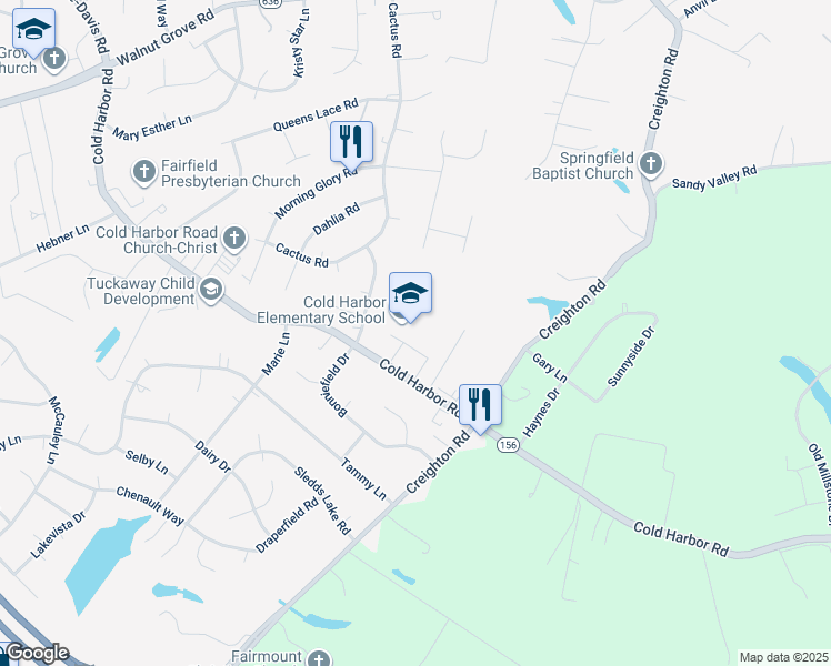 map of restaurants, bars, coffee shops, grocery stores, and more near 6740 Cold Harbor Road in Mechanicsville