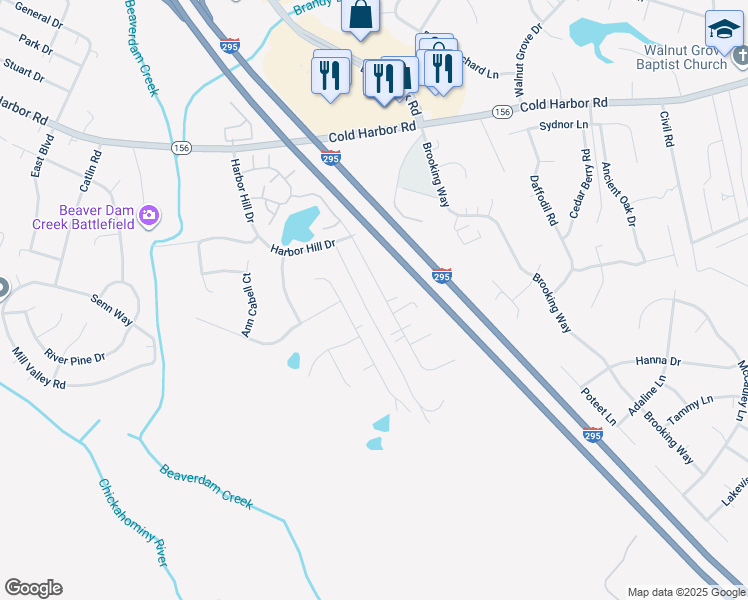 map of restaurants, bars, coffee shops, grocery stores, and more near 7119 Sunset Drive in Mechanicsville