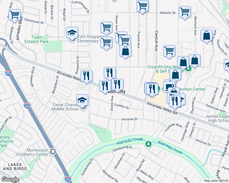 map of restaurants, bars, coffee shops, grocery stores, and more near in Union City