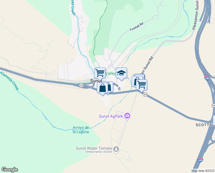 map of restaurants, bars, coffee shops, grocery stores, and more near 11842 Main Street in Sunol