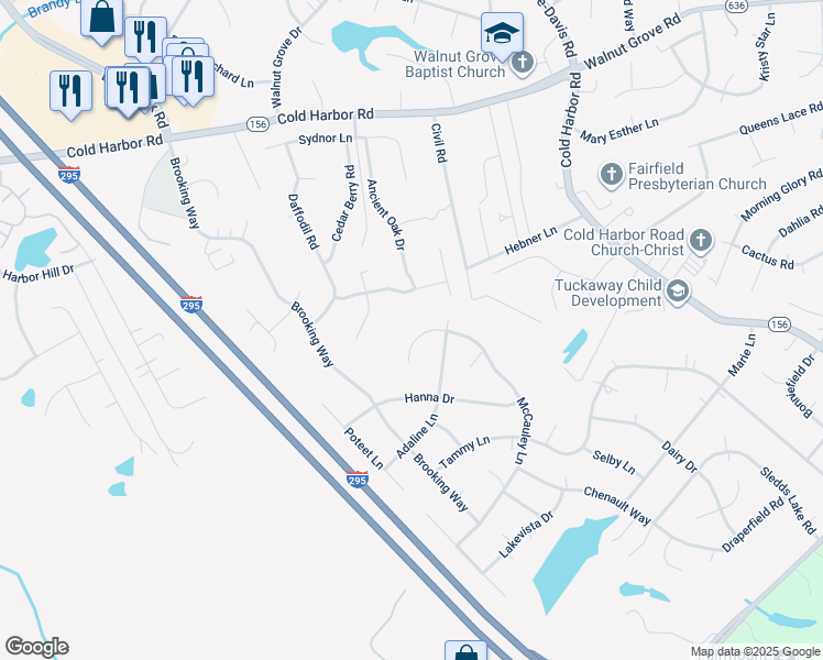map of restaurants, bars, coffee shops, grocery stores, and more near 7126 McCauley Lane in Mechanicsville