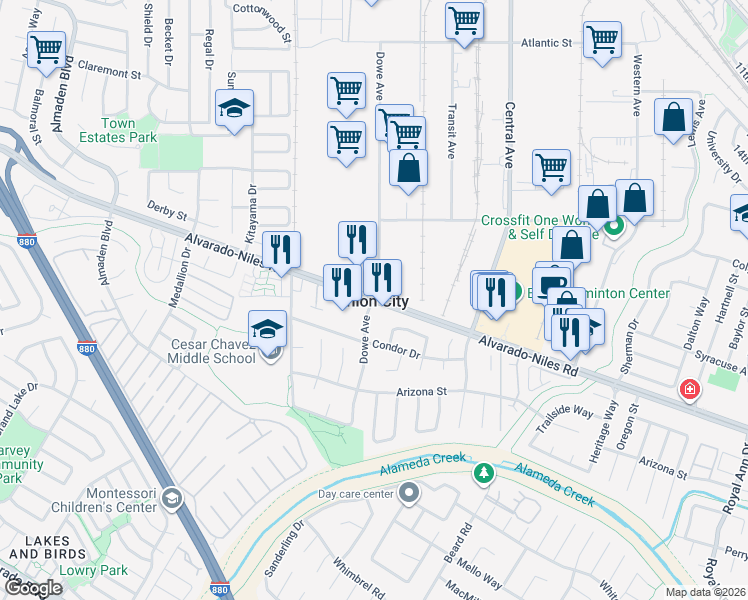map of restaurants, bars, coffee shops, grocery stores, and more near in Union City