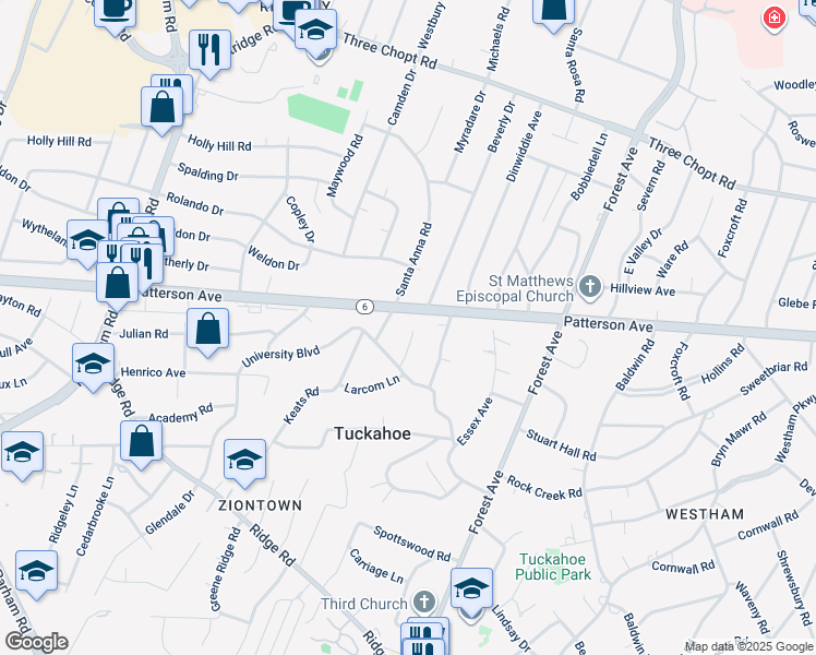 map of restaurants, bars, coffee shops, grocery stores, and more near 1206 Old Nelson Hill Avenue in Henrico