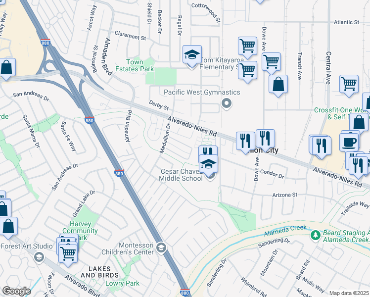 map of restaurants, bars, coffee shops, grocery stores, and more near 32656 Brenda Way in Union City