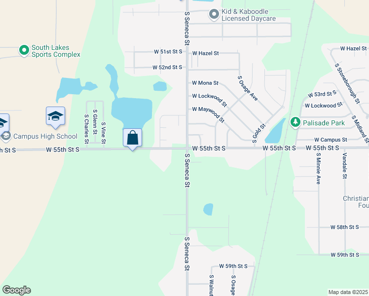 map of restaurants, bars, coffee shops, grocery stores, and more near 5609 South Seneca Street in Wichita