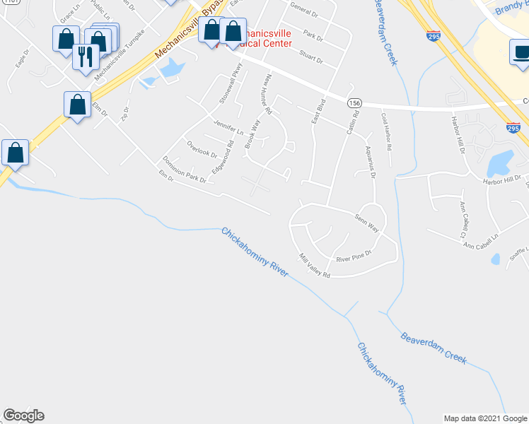 map of restaurants, bars, coffee shops, grocery stores, and more near 7112 Fishing Circle in Mechanicsville