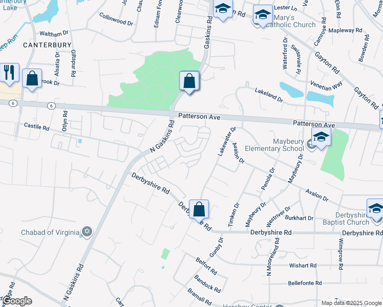 map of restaurants, bars, coffee shops, grocery stores, and more near 1110 Hyde Lane in Richmond