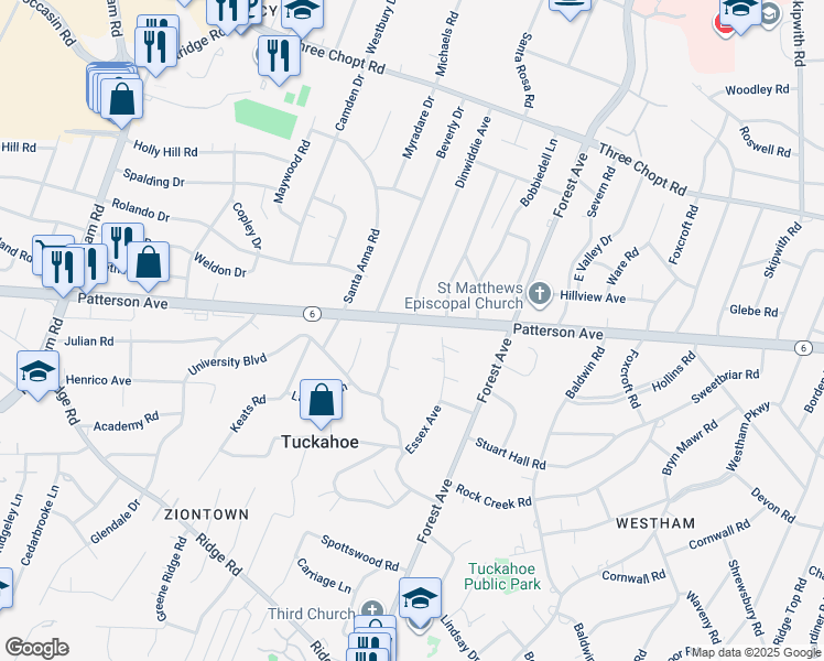 map of restaurants, bars, coffee shops, grocery stores, and more near 1021 Dinwiddie Avenue in Richmond