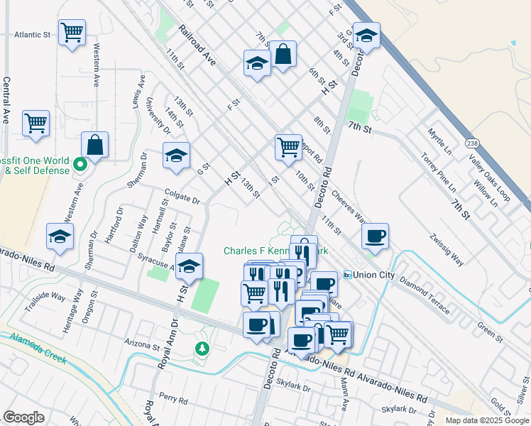 map of restaurants, bars, coffee shops, grocery stores, and more near in Union City