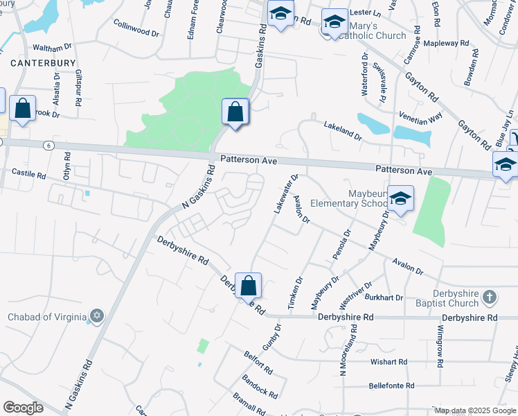 map of restaurants, bars, coffee shops, grocery stores, and more near 1205 Hyde Lane in Richmond