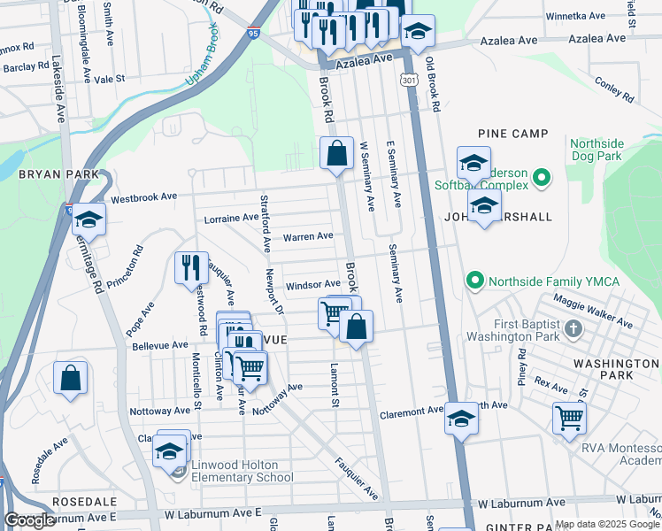 map of restaurants, bars, coffee shops, grocery stores, and more near 1207 Westminster Ave in Richmond