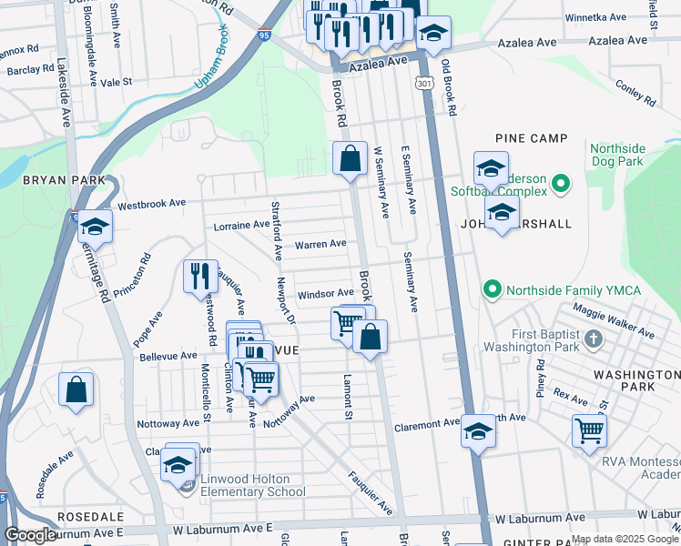 map of restaurants, bars, coffee shops, grocery stores, and more near 1209 Westminster Avenue in Richmond