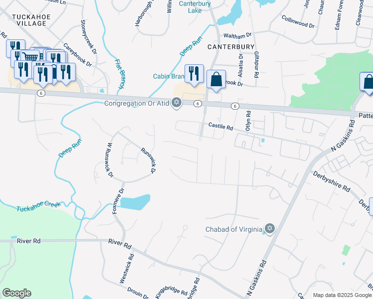map of restaurants, bars, coffee shops, grocery stores, and more near 9909 Eildonway Place in Richmond