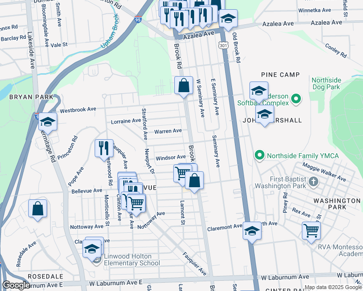 map of restaurants, bars, coffee shops, grocery stores, and more near 1207 Westminster Ave in Richmond