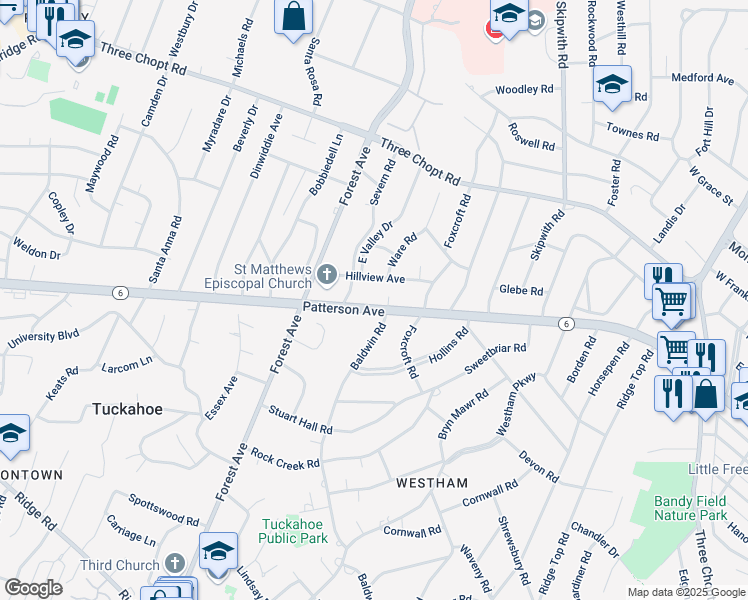 map of restaurants, bars, coffee shops, grocery stores, and more near 7803 Hillview Avenue in Richmond