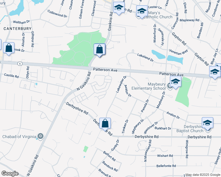 map of restaurants, bars, coffee shops, grocery stores, and more near 1209 Hyde Lane in Richmond