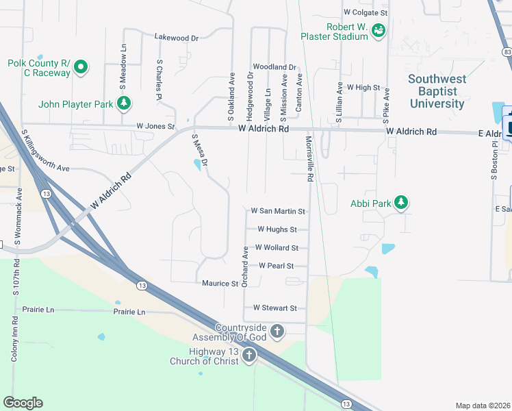 map of restaurants, bars, coffee shops, grocery stores, and more near 2198 South Hedgewood Drive in Bolivar