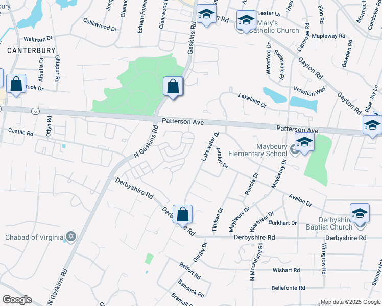 map of restaurants, bars, coffee shops, grocery stores, and more near 1209 Hyde Lane in Richmond