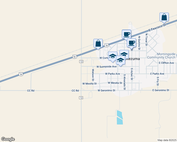 map of restaurants, bars, coffee shops, grocery stores, and more near 203 Watson Street in Montezuma