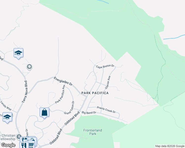 map of restaurants, bars, coffee shops, grocery stores, and more near 1245 Oddstad Boulevard in Pacifica