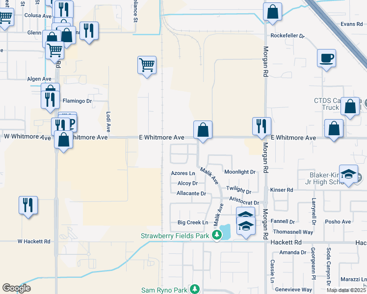 map of restaurants, bars, coffee shops, grocery stores, and more near 839 Amanecer Drive in Ceres