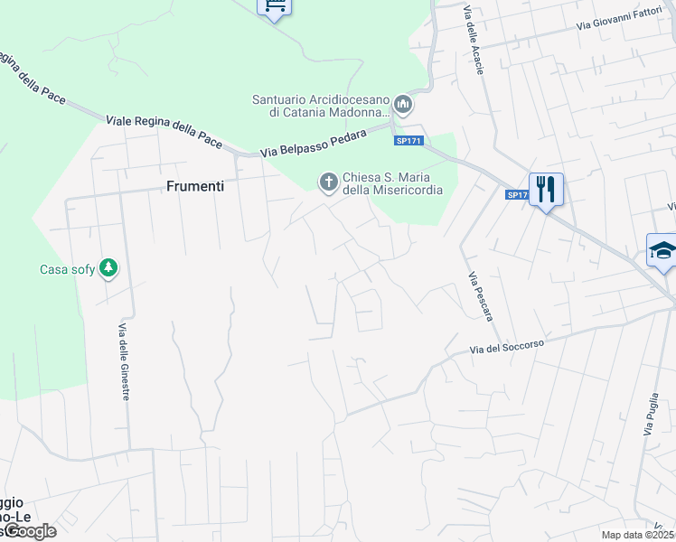 map of restaurants, bars, coffee shops, grocery stores, and more near 2 Via Friuli in Mascalucia