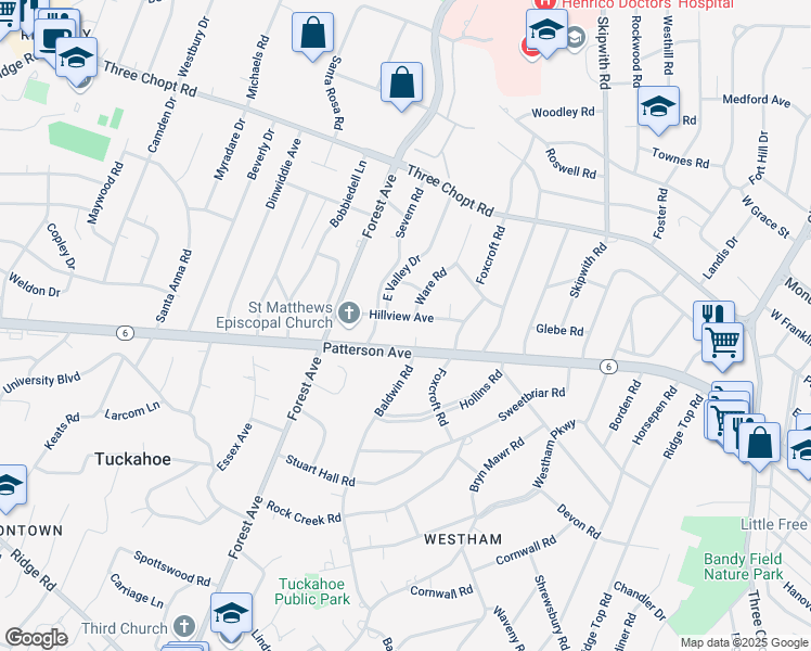 map of restaurants, bars, coffee shops, grocery stores, and more near 7803 Hillview Avenue in Richmond