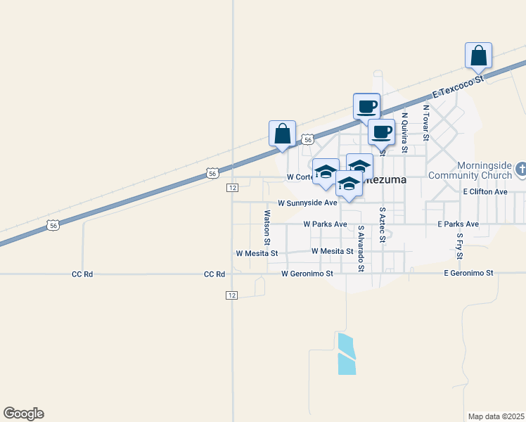 map of restaurants, bars, coffee shops, grocery stores, and more near 203 Watson Street in Montezuma