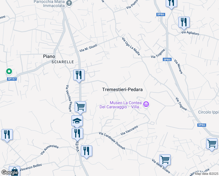 map of restaurants, bars, coffee shops, grocery stores, and more near 35 Via Cardinale Nava Francica in Tremestieri Etneo