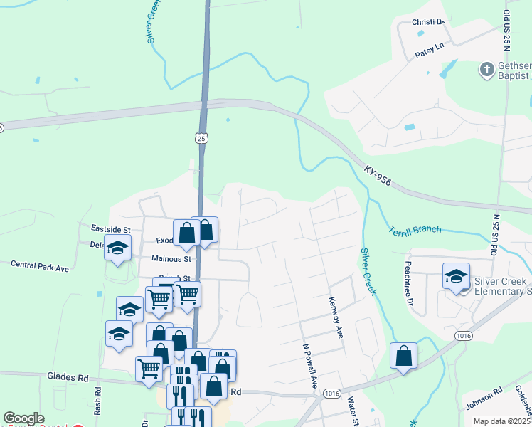 map of restaurants, bars, coffee shops, grocery stores, and more near 11 Circle Drive in Berea