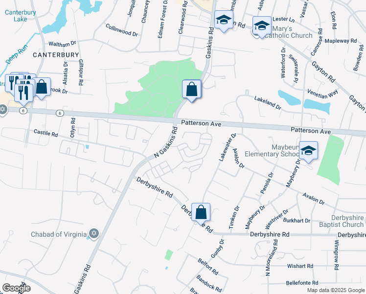 map of restaurants, bars, coffee shops, grocery stores, and more near 1205 Tilbury Lane in Richmond