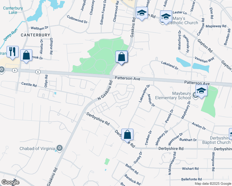 map of restaurants, bars, coffee shops, grocery stores, and more near 1205 Tilbury Lane in Richmond