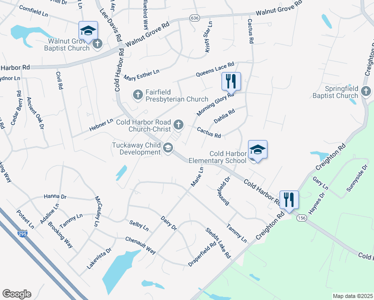 map of restaurants, bars, coffee shops, grocery stores, and more near 6383 Morning Glory Court in Mechanicsville