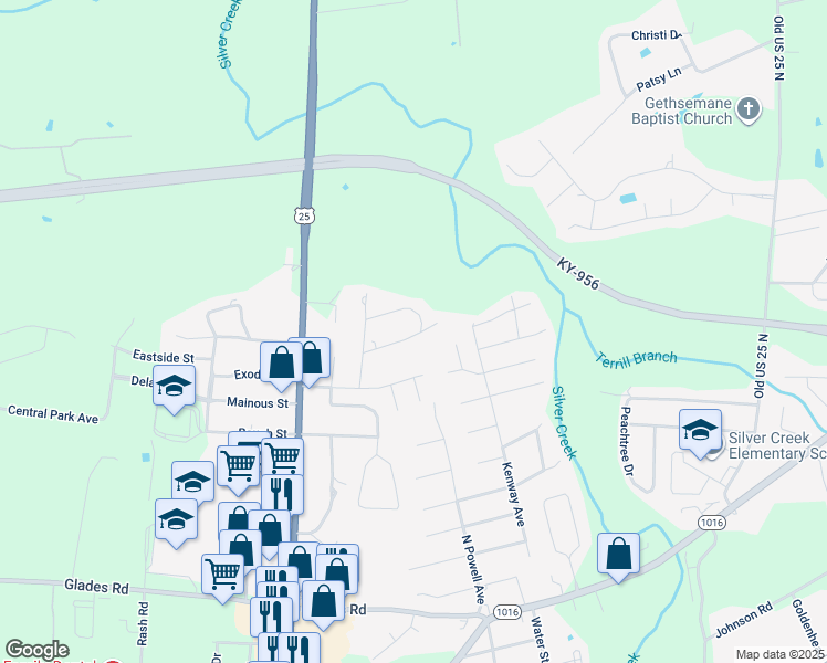 map of restaurants, bars, coffee shops, grocery stores, and more near 11 Circle Drive in Berea