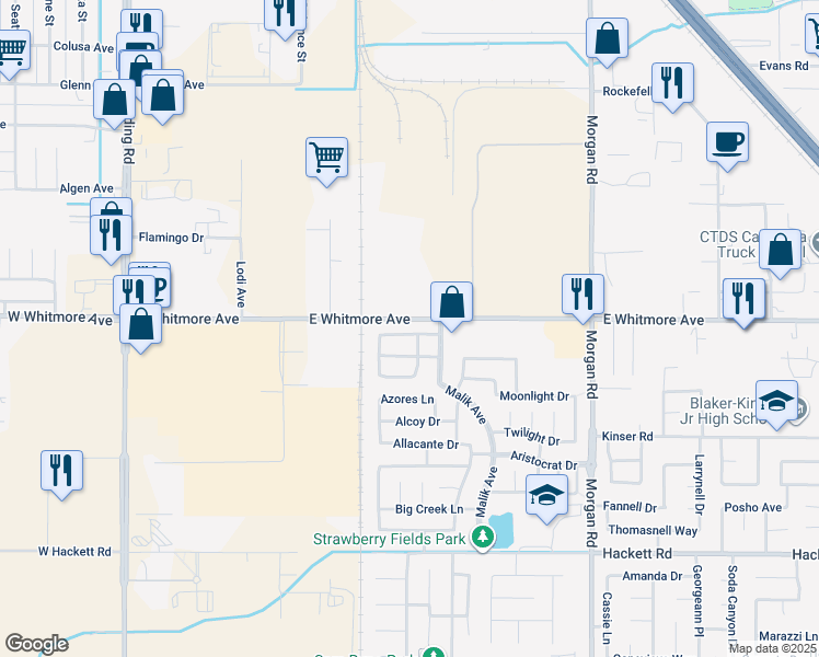 map of restaurants, bars, coffee shops, grocery stores, and more near 839 Amanecer Drive in Ceres