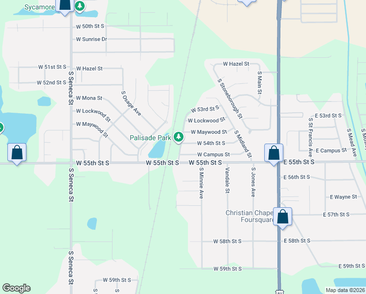 map of restaurants, bars, coffee shops, grocery stores, and more near 5506 South Palisade Street in Wichita