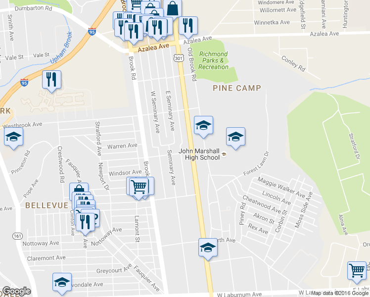 map of restaurants, bars, coffee shops, grocery stores, and more near 1000 Westminster Avenue in Richmond
