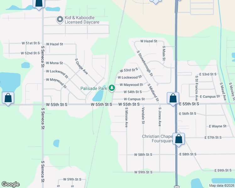 map of restaurants, bars, coffee shops, grocery stores, and more near 5506 South Palisade Street in Wichita