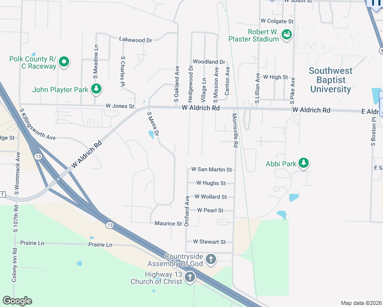 map of restaurants, bars, coffee shops, grocery stores, and more near 2198 South Hedgewood Drive in Bolivar