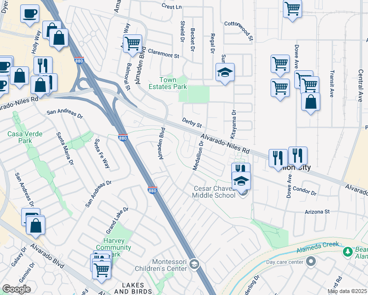 map of restaurants, bars, coffee shops, grocery stores, and more near in Union City