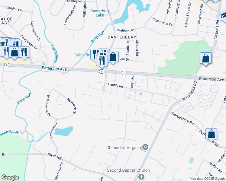 map of restaurants, bars, coffee shops, grocery stores, and more near 901 Pump Road in Henrico