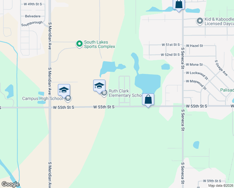 map of restaurants, bars, coffee shops, grocery stores, and more near 5509 South Charles Street in Wichita