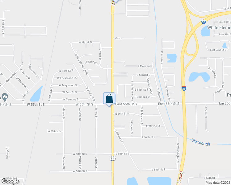 map of restaurants, bars, coffee shops, grocery stores, and more near 5535 South Topeka Circle in Wichita