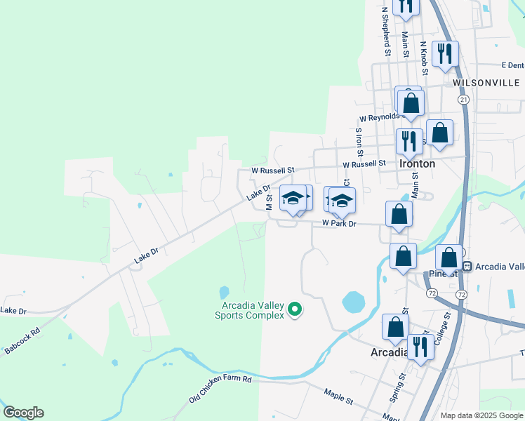 map of restaurants, bars, coffee shops, grocery stores, and more near 320 South McCune Street in Ironton
