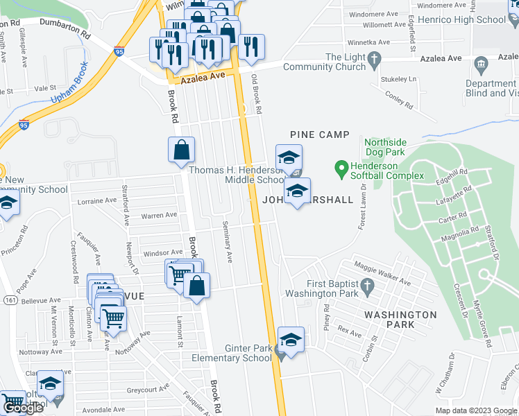 map of restaurants, bars, coffee shops, grocery stores, and more near 4307 Chamberlayne Avenue in Richmond