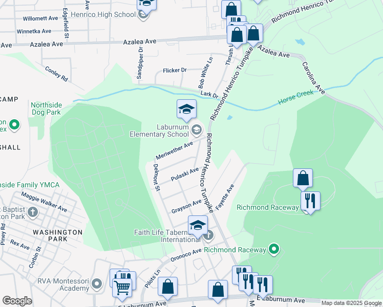 map of restaurants, bars, coffee shops, grocery stores, and more near 524 Langhorne Avenue in Richmond