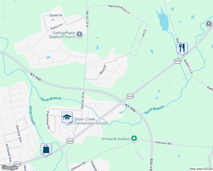 map of restaurants, bars, coffee shops, grocery stores, and more near 114 Allie Court in Berea