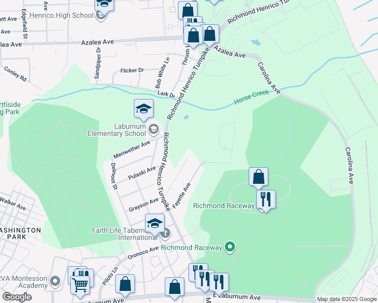 map of restaurants, bars, coffee shops, grocery stores, and more near 631 Grayson Avenue in Richmond