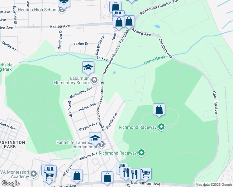 map of restaurants, bars, coffee shops, grocery stores, and more near 631 Grayson Avenue in Richmond